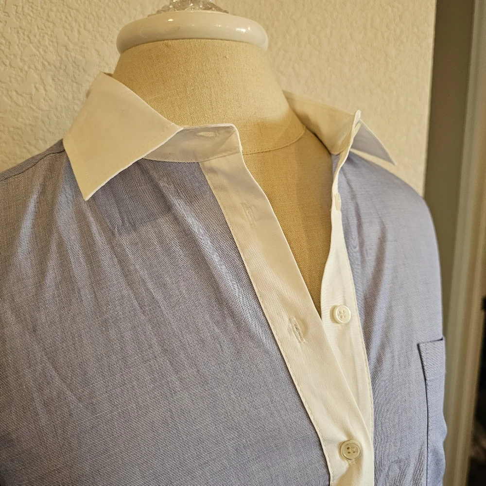 J. Crew Blue and White Collared Midi Shirt Dress